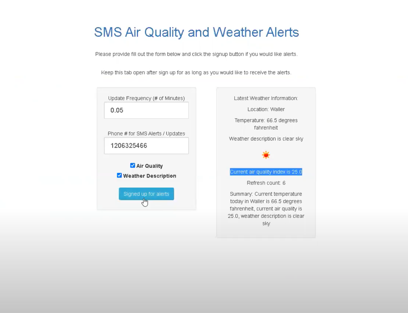 Air Quality SMS Alerts